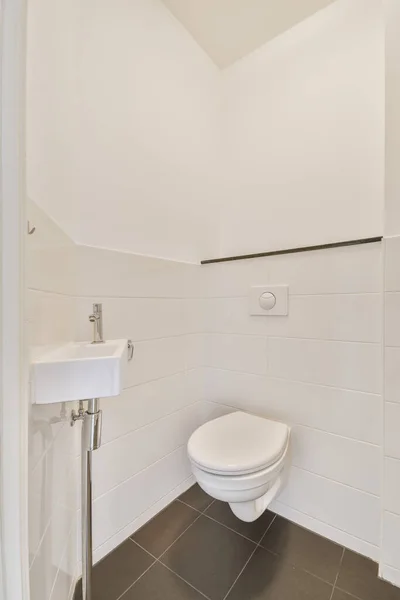 매혹적 인 화장실 벽에 걸려 있는 변기 — 스톡 사진