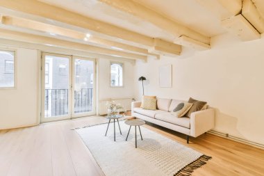 Rahat bir kanepesi olan lüks, ferah bir oturma odası.