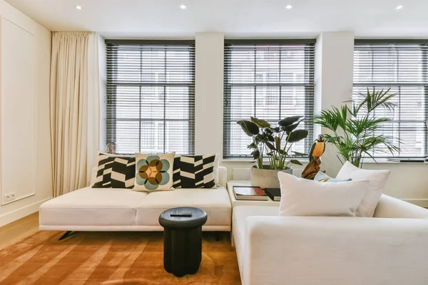 Impresionante sala de estar con sofá blanco — Foto de Stock