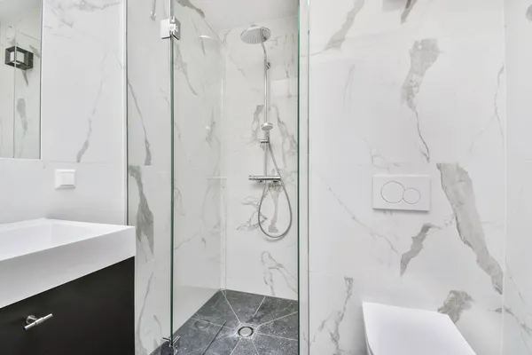 Bathroom with toilet and shower — Stock Photo, Image