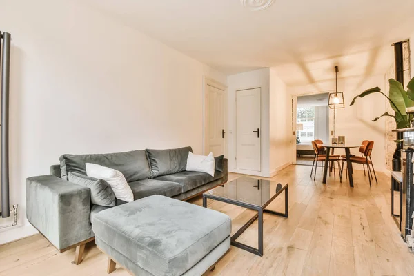 Гостиная с бархатными мягкими коричневыми диванами — стоковое фото