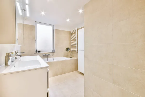 Lovely bathroom in beige tones — Stock Photo, Image