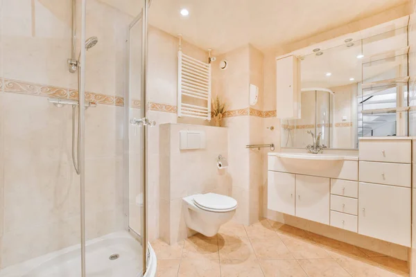 Bathroom in beige style — стоковое фото