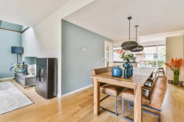 Wonderful dining room with wood table