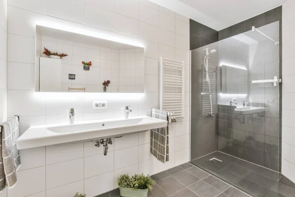 아늑 한 샤워기가 있는 아름다운 욕실 — 스톡 사진