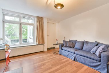 Yumuşak dekoratif büyük kanepeli şık bir oturma odası.