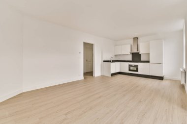 Mutfak alanı olan güzel bir odanın içi.