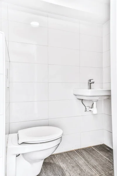 Az elit fürdőszoba belseje szürke csempézett padlóval — Stock Fotó