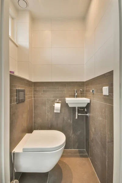 Откидной туалет с керамической раковиной — стоковое фото