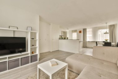 Geniş bir oturma odasının içi.