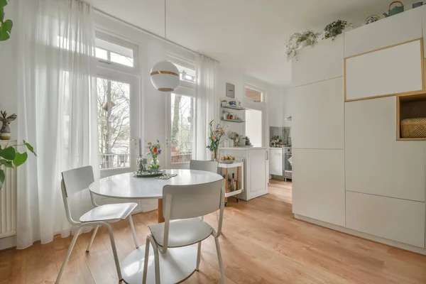 L'interno della zona pranzo con un sacco di piante da casa — Foto Stock