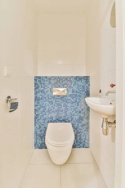 Wnętrze przestronnej nowoczesnej łazienki w przytulnym mieszkaniu mieszkalnym — Zdjęcie stockowe