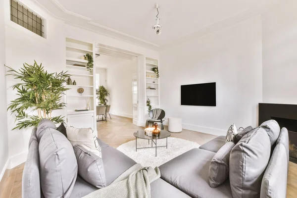 Spacious, bright living room with two small sofas — Foto de Stock