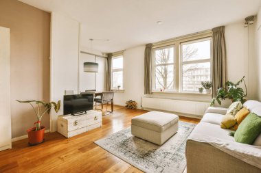 Geniş bir oturma odasının içi.