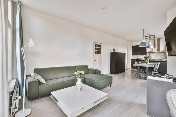 Ruime moderne kamer met lounge en eethoek — Stockfoto