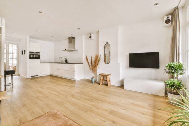 Mutfak köşeli oturma odası.