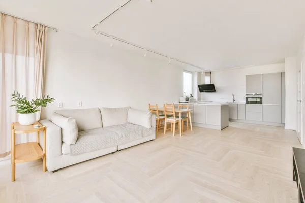 Corner Modern Kitchen White Walls Table Cook — Fotografia de Stock