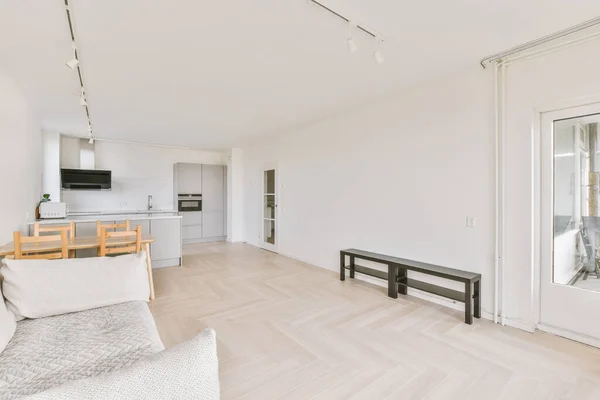 Corner Modern Living Room Kitchen White Walls — Fotografia de Stock