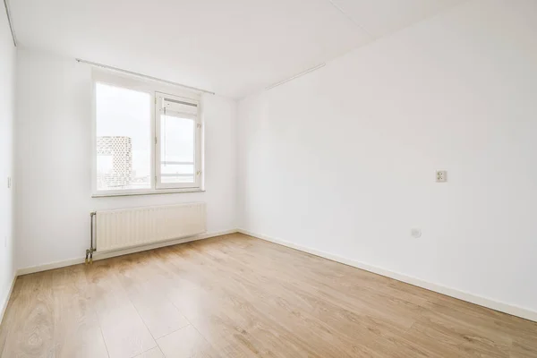 Empty Simple Room White Wall Heating System Window — Stock Fotó