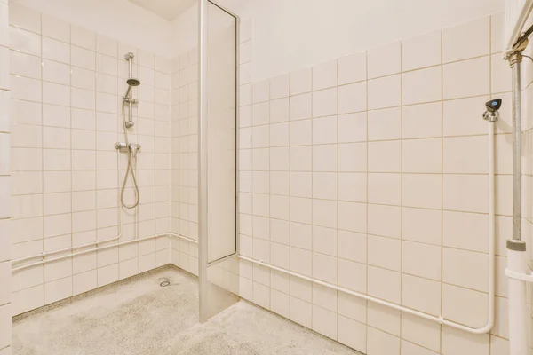 Bathroom Interior Shower System White Tiles Cozy House — Stok fotoğraf