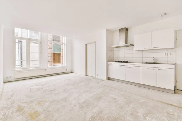 Spacious Empty Apartment Open Design Corner Kitchen Minimalist Style Modern — Fotografia de Stock