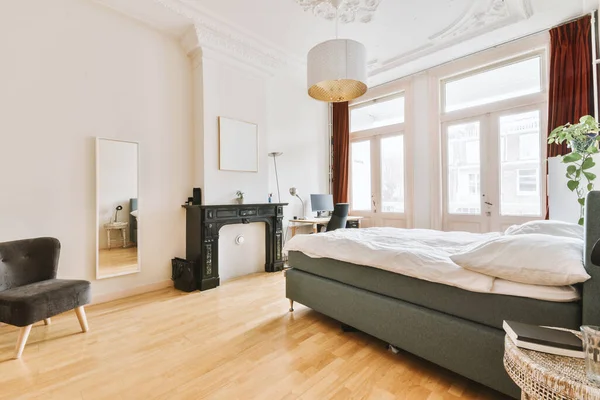 Modern Yatak Odası Her Türlü Ekipman Iyi Işçilik — Stok fotoğraf