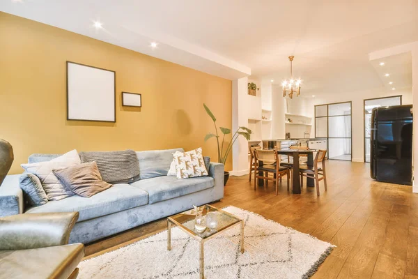 Parke zemini olan bir stüdyo dairenin içi.