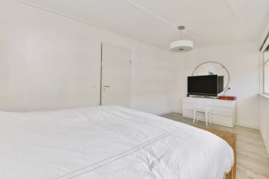 Televizyonlu aydınlık yatak odası