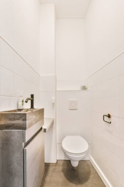 Küçük lavabolu basit tuvalet.