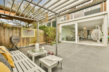Neat patio with sitting area