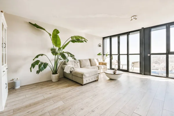 Studio appartement interieur met houten meubilair — Stockfoto