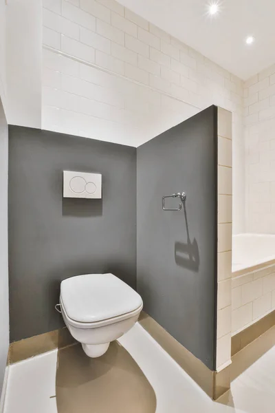 Casa Banho Espaçosa Com Banheiro Parede Cor Preta Apartamento Caro — Fotografia de Stock