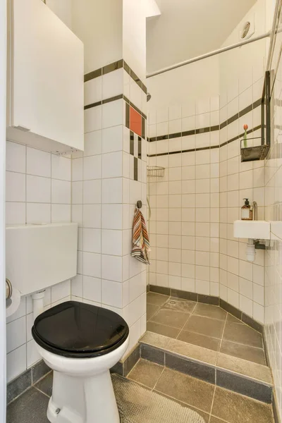 Interieur Van Moderne Badkamer Met Douche Toilet Minimale Stijl Flat — Stockfoto