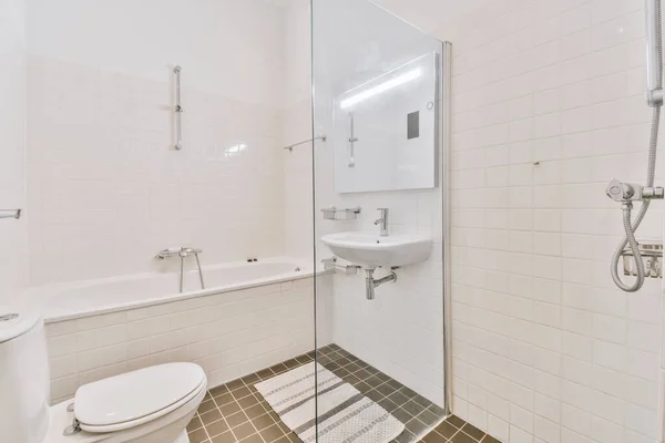 Modern Home Interior Design White Bathroom Open Bathtub Shower Separated — Stock Photo, Image