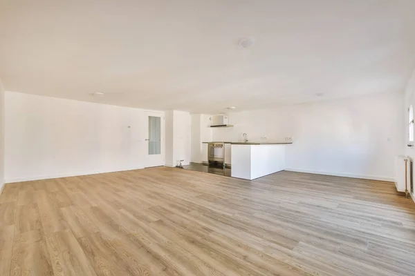 Interior Empty White Kitchen Corridor Wooden Parquet Floor — Stock Fotó