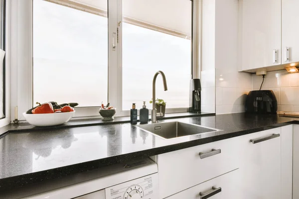 Modern Huis Keuken Interieur Design Loft Stijl Appartement Met Witte — Stockfoto