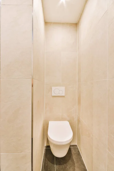 Modern Toilet Installed Beige Wall Button Light Restroom Home — Stock Photo, Image