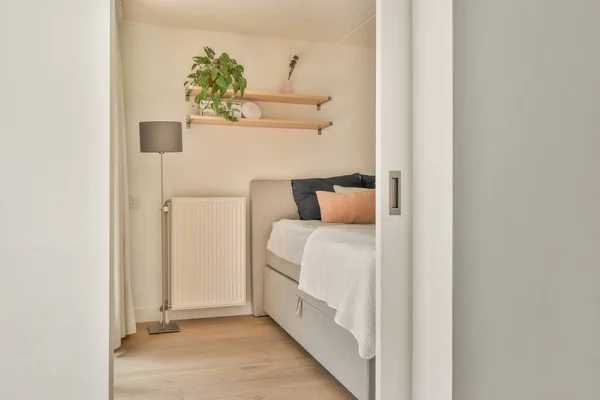 Design Intérieur Maison Chambre Avec Lit Armoire Bois Placé Dans — Photo