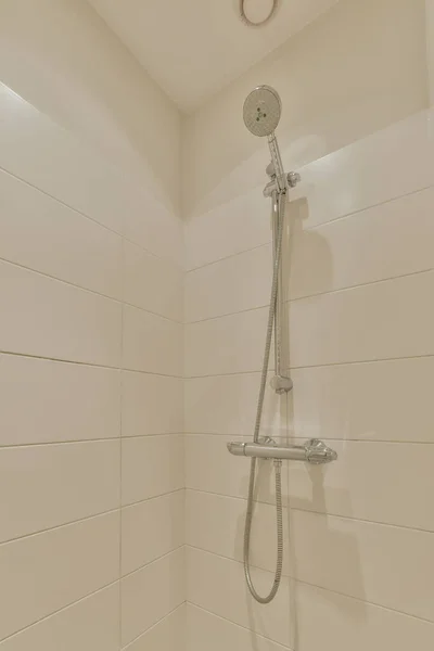 Modern Shower Column Expensive Open Bathroom Gray Tiled Wall Window — ストック写真