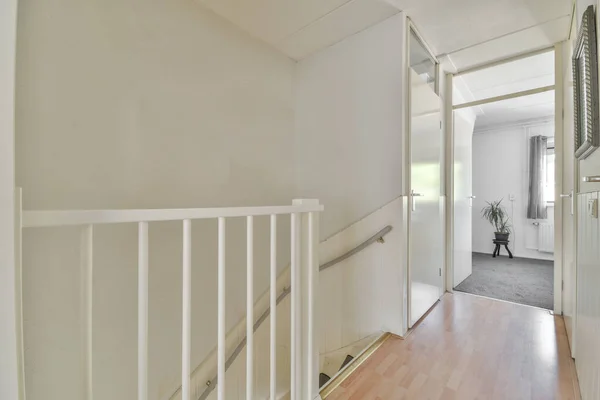 White Door Room Located Framed Pictures Stylish Lamp Top Stairway — Fotografia de Stock