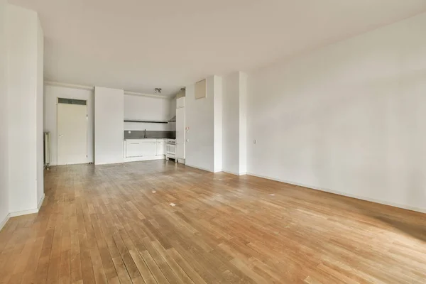 Interior Empty White Kitchen Windows Wooden Parquet Floor —  Fotos de Stock