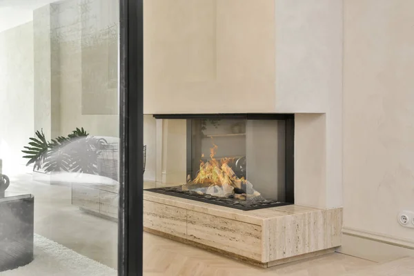 Elegante Casa Luxo Design Interiores Acolhedora Sala Estar Com Lareira — Fotografia de Stock