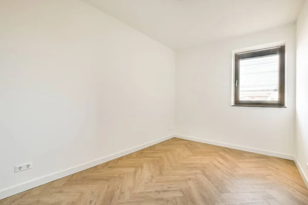 Interior Empty White Kitchen Windows Wooden Parquet Floor — Stock Photo, Image