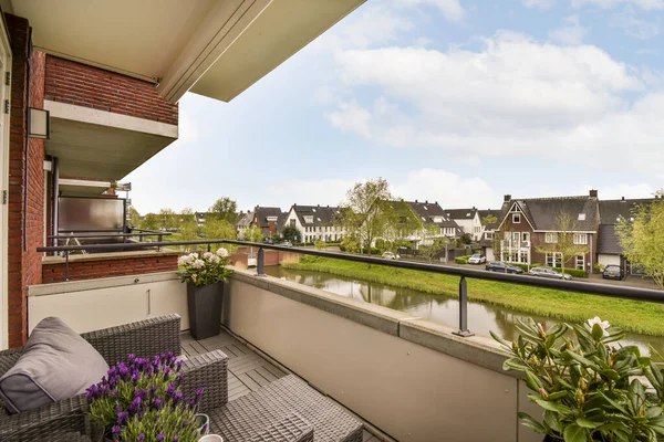 Sitting Area Balcony Comfortable Furniture Beautiful View — 图库照片