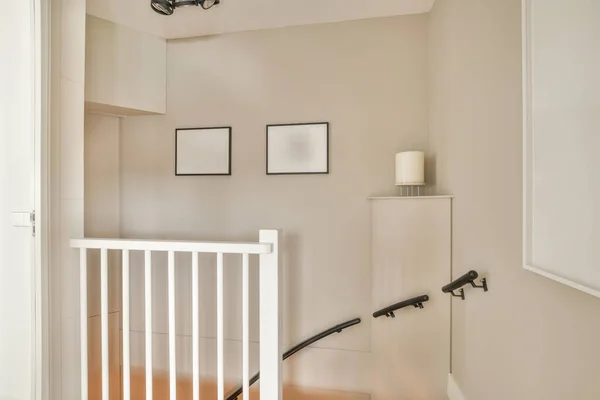 Light Hallway Doors White Walls Glowing Lamp Lumber Floor — Stockfoto