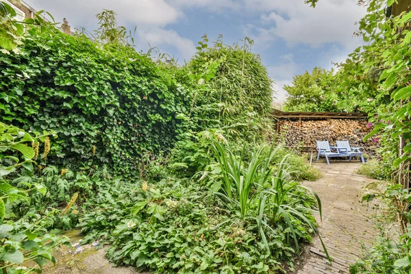 Neat Powerful Patio Sitting Area Small Garden — Foto de Stock