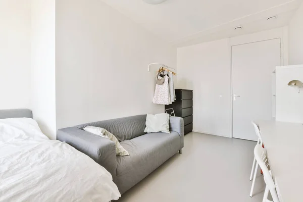 Design Intérieur Maison Chambre Avec Lit Armoire Bois Placé Dans — Photo