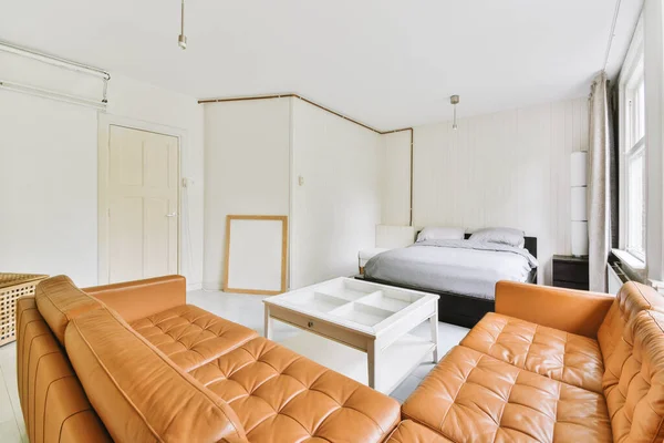 Design Intérieur Maison Chambre Avec Lit Armoire Bois Placé Dans — Photo