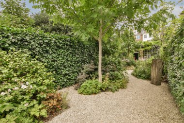 Oturma alanı ve bahçesi olan temiz ve güçlü bir avlu.