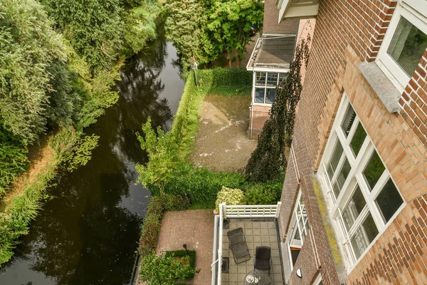 Panoramic View Old Brick Buildings Trees Small Balcony — Stockfoto